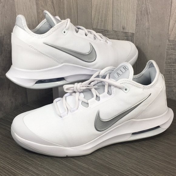 nike women's air max wildcard tennis shoes white and metallic silver